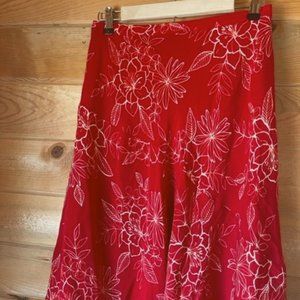 Women's Red with White Flowers A Line Skirt Fun and Flowy